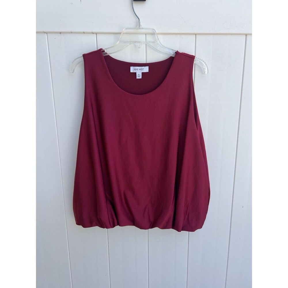 Nine West Women's Top Sleeveless Blouse Size XL Red Elastic Waist Boxy